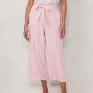 LC Lauren Conrad Crop Pants Wide Leg Trouser Pink Stripe Belt High Rise …